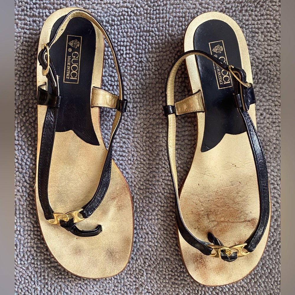 Gucci thong style Ankle Strap Black Sandal Size 38